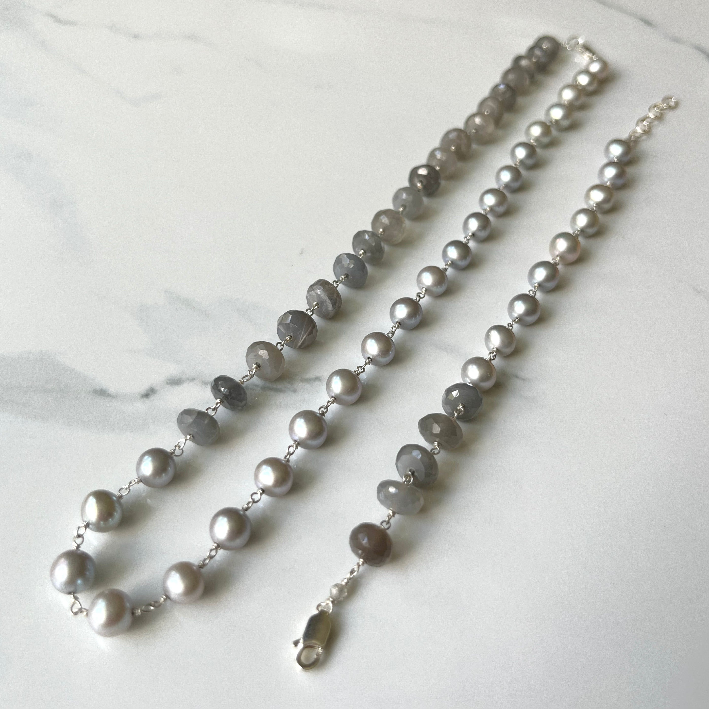 Gem Necklaces - Silver - Various Length and Gemstones, Traditional Shape with Contemporary Accent.