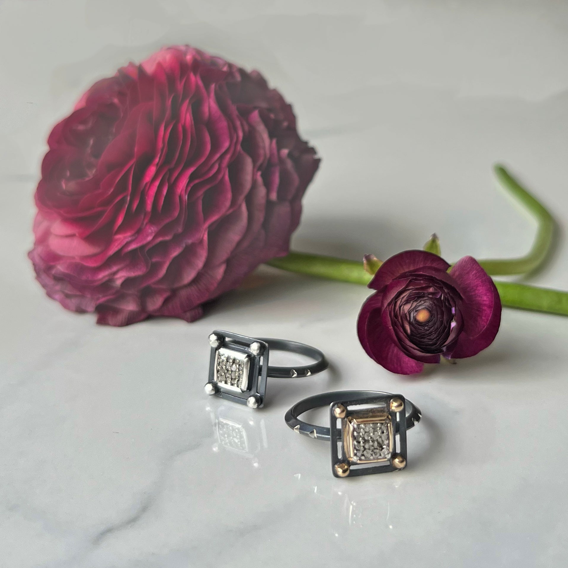 Pavé Diamond Ring, Square, 6mm Pavé Diamond, 14k Gold Bezel, Stackable with Other Straight Bands.