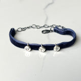 Gothic Glam Bracelet, Limited Edition Halloween Version of Personalized Letters in Vintage Fonts, with Twilight Color Soft Velvet Ribbon.