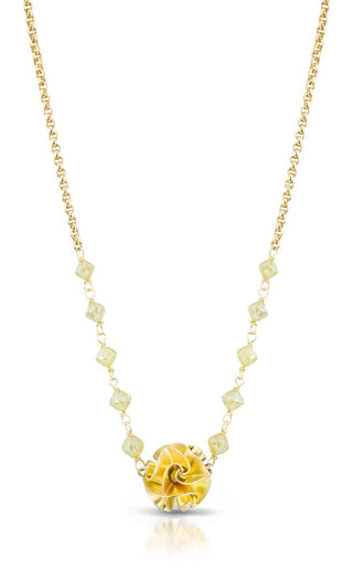 18k flora necklace on chain with yellow diamond
