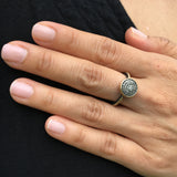 pave diamond ring - 14k bezel and 14k beaded band 10mm round