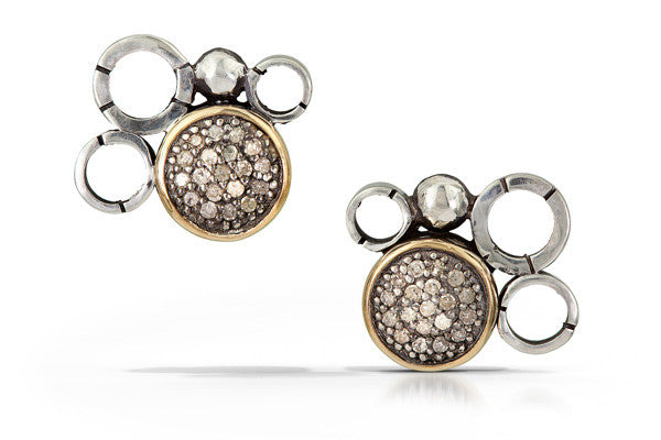 pave diamond earrings with 14k accent - stud 10mm