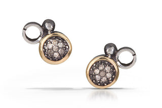 pave diamond earrings with 14k accent - stud 6mm
