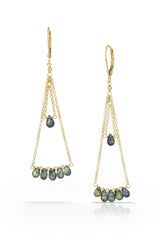 chain earrings - green sapphire briolettes with 14k yellow gold chain and lever backs