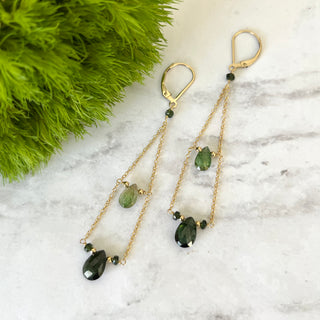 green tourmaline earrings with gold filled lever backs
