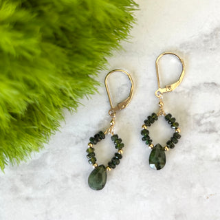 green tourmaline earrings with gold filled lever backs