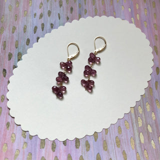 petal drops earrings - purple garnet briolettes with 14k gold lever backs
