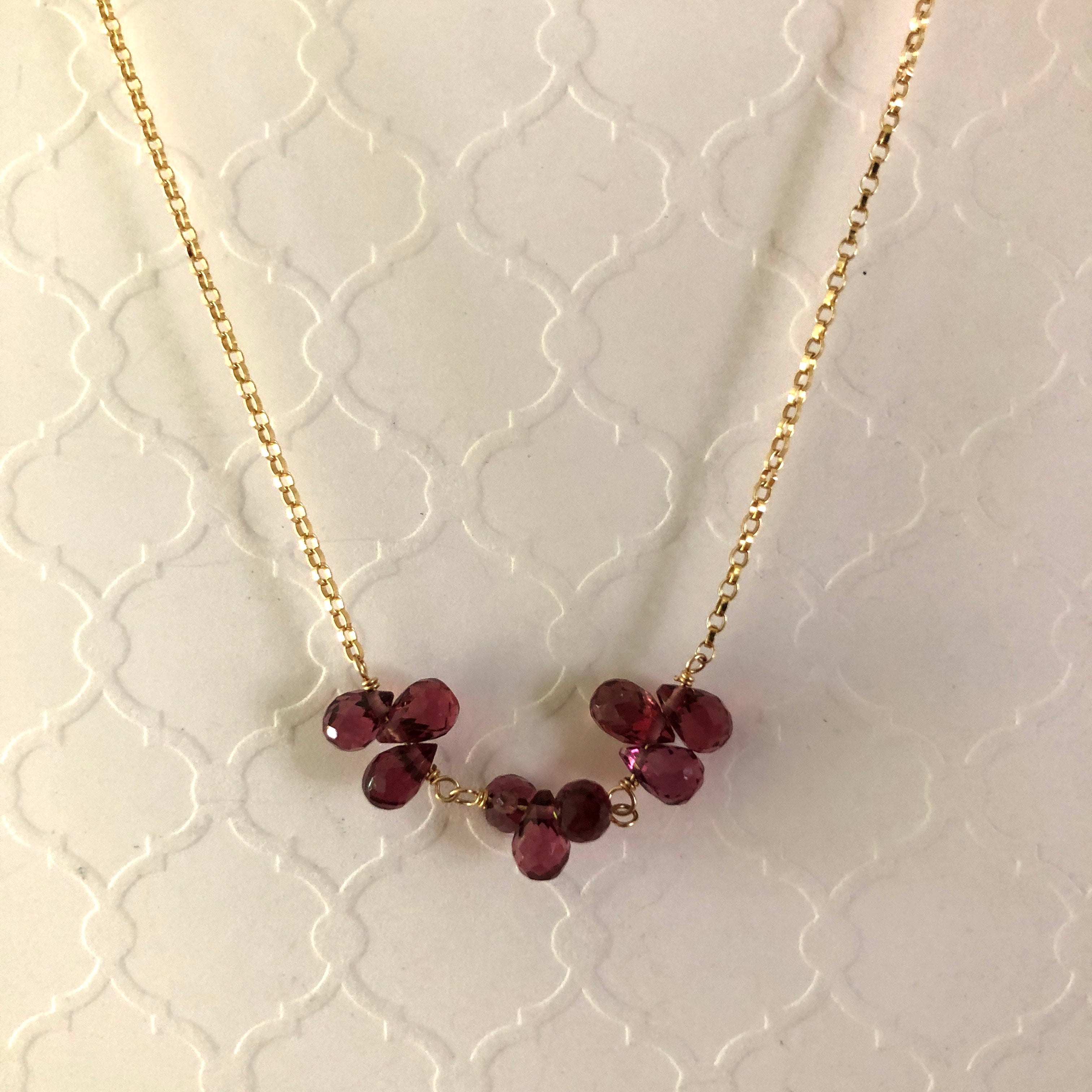 petal necklace - garnet briolettes with gold-filled chain