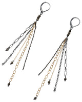 layering chain earrings- oxidized silver and gold filled