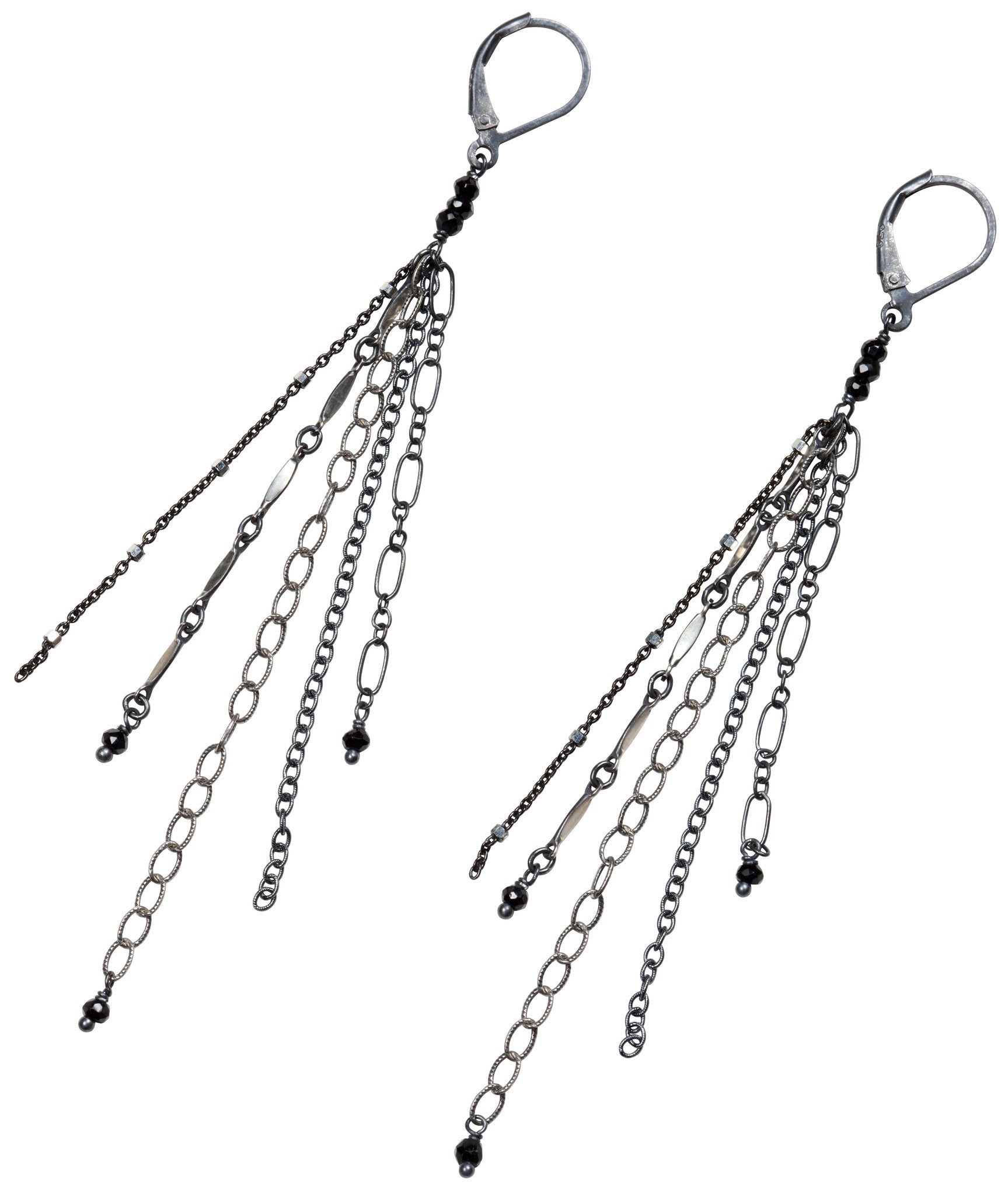 Layering chain earrings- oxidized silver