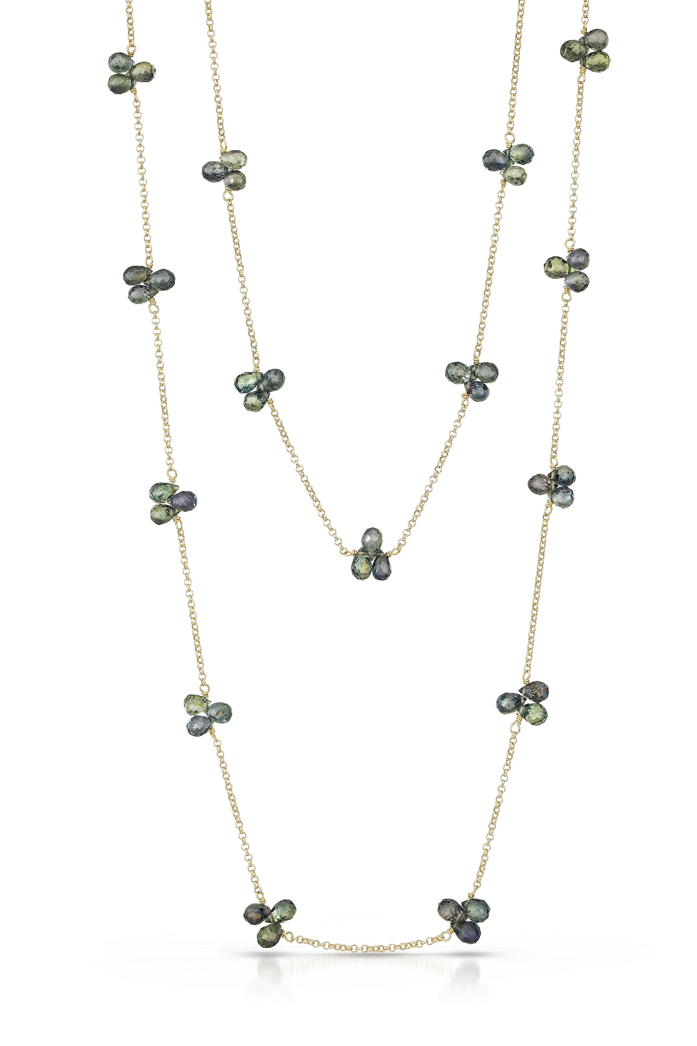 petal necklace - green sapphire with 14k yellow gold chain