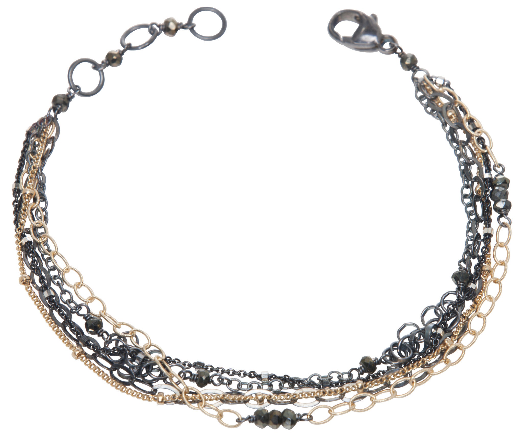 layering chain bracelet - oxidized silver and gold filled