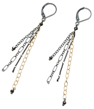 layering chain earrings- oxidized silver and gold filled
