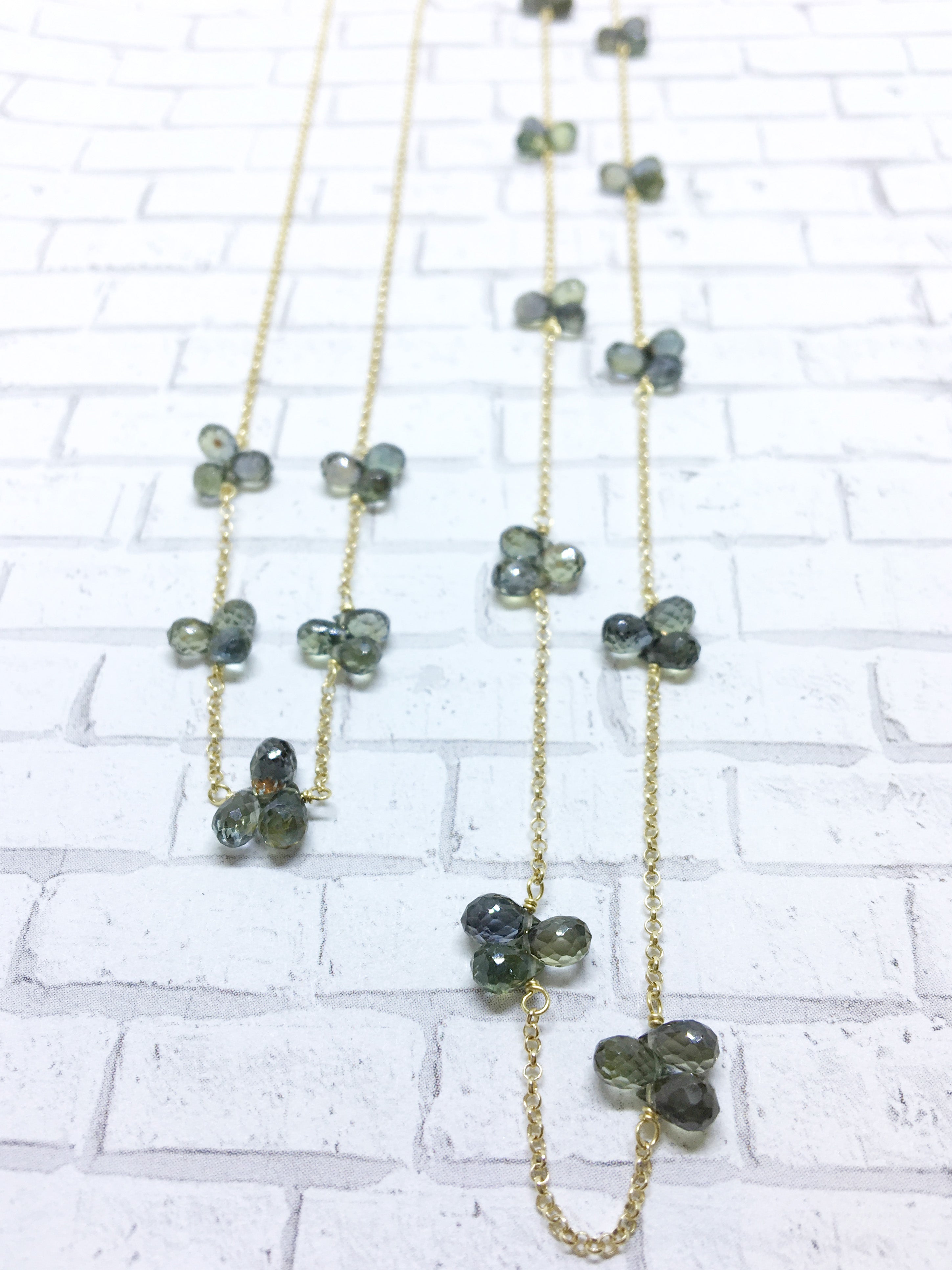 petal necklace - green sapphire with 14k yellow gold chain