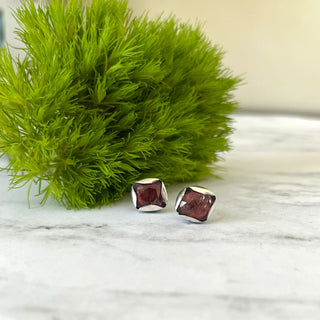 Tourmaline post earrings - magenta pink - oxidized sterling silver
