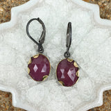 pink sapphire earrings - pink - 18k gold, oxidized sterling silver