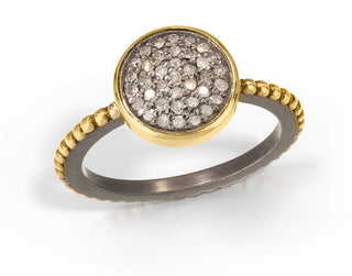 pave diamond ring - 14k bezel and 14k beaded band 10mm round