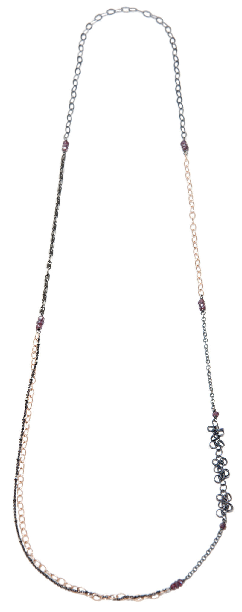 layering chain necklace - oxidized silver and rose gold filled