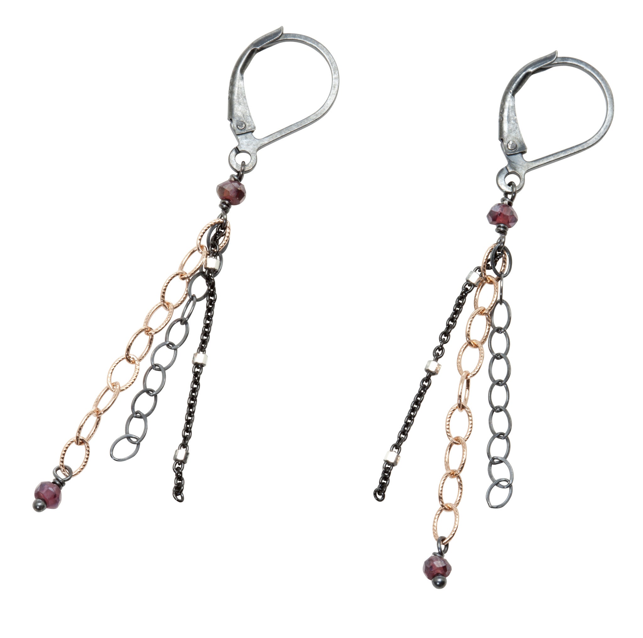 layering chain earrings- oxidized silver and rose gold filled