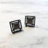 Geometric earrings - silver - square