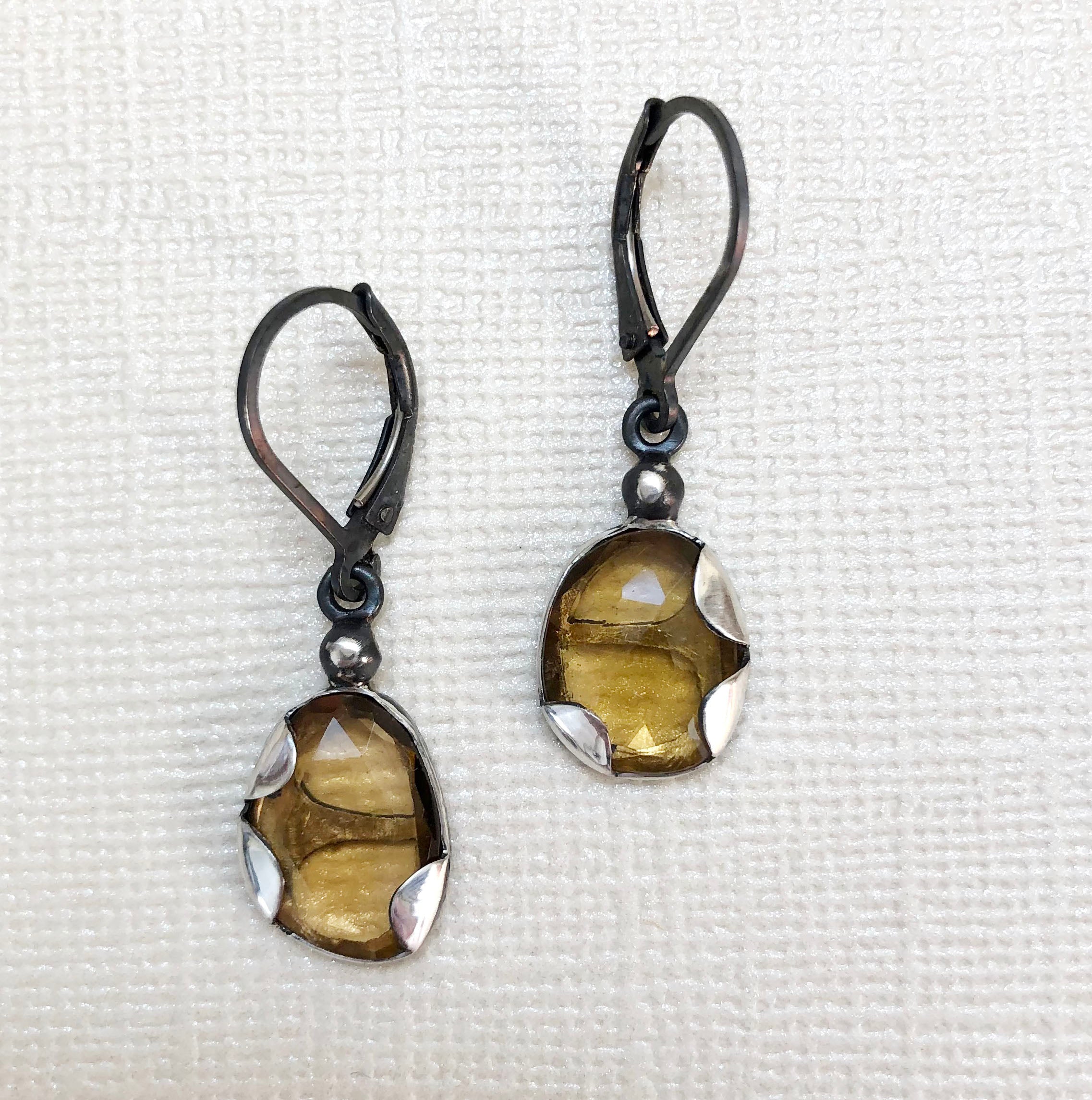 tourmaline/opal drop earrings - yellow - oxidized sterling silver